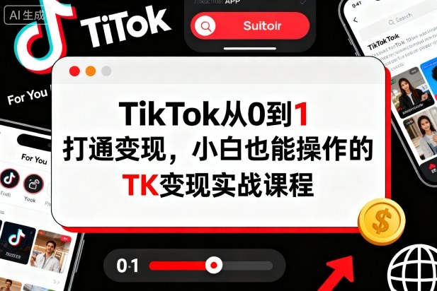 TikTok从0到1打通变现，小白也能操作的TK变现实战课程-搞钱利器