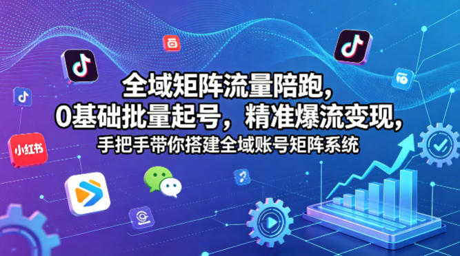 全域矩阵流量陪跑，0基础批量起号，精准爆流变现，手把手带你搭建全域账号矩阵系统-搞钱利器