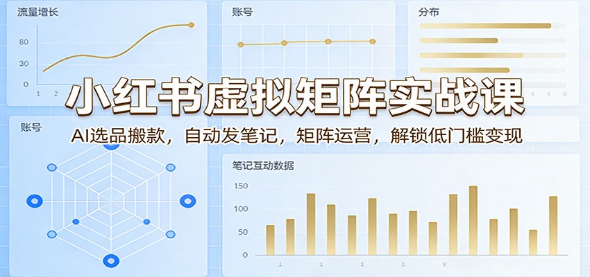 小红书虚拟矩阵实战课：AI选品搬款，自动发笔记，矩阵运营，解锁低门槛变现-搞钱利器