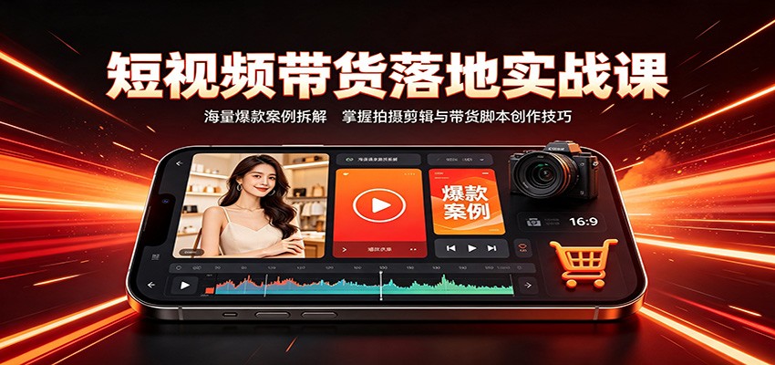 短视频带货落地实战课：海量爆款案例拆解，掌握拍摄剪辑与带货脚本创作技巧-搞钱利器