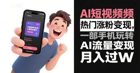 AI短视频热门涨粉变现，一部手机玩转AI流量变现，月入过W-搞钱利器