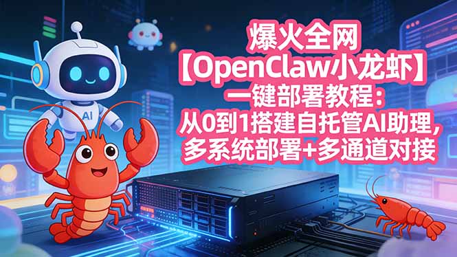 爆火全网【OpenClaw 小龙虾】一键部署教程：从0到1搭建自托管AI助理，多系统部署+多通道对接-搞钱利器