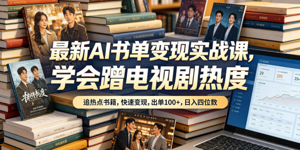 最新AI书单变现实战课，学会蹭电视剧热度，追热点书籍，快速变现，出单100+，日入四位数-搞钱利器