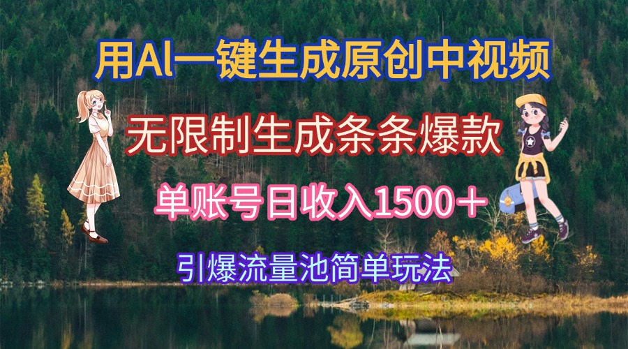 用Al一键生成原创中视频，无限制生成条条爆款，单账号日收入1500＋引爆…-搞钱利器