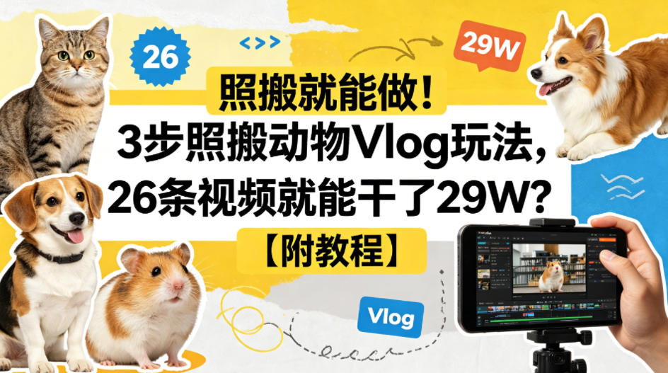 照搬就能做！3步照搬动物Vlog玩法，26条视频就能干了29W？【附教程】【赠coze一键生成工作流】-搞钱利器