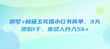 即梦+林黛玉完爆小红书商单，3天涨粉1千，靠怼人月入5k+-搞钱利器