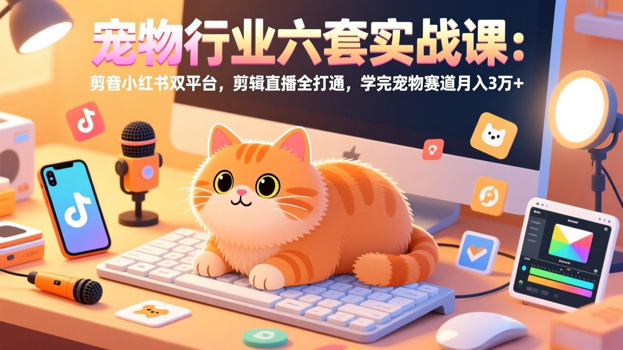 宠物行业六套实战课：抖音小红书双平台，剪辑直播全打通，学完宠物赛道月入3万+-搞钱利器