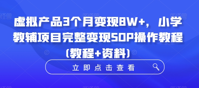 虚拟产品3个月变现8W+，小学教辅项目完整变现SOP操作教程(教程+资料)-搞钱利器