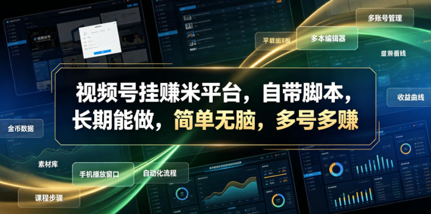 视频号挂賺米平台，自带脚本，长期能做，简单无脑，多号多賺【揭秘】-搞钱利器
