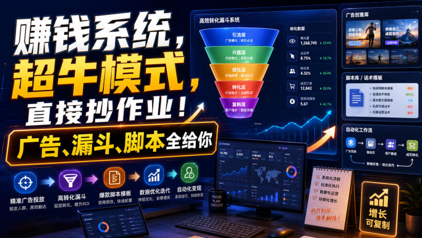 賺钱系统，超牛模式，直接抄作业！广告、漏斗、脚本全给你【原创双语字幕】-搞钱利器
