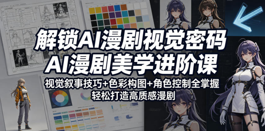 解锁AI漫剧视觉密码，AI漫剧美学进阶课，视觉叙事技巧+色彩构图+角色控制全掌握，轻松打造高质感漫剧-搞钱利器
