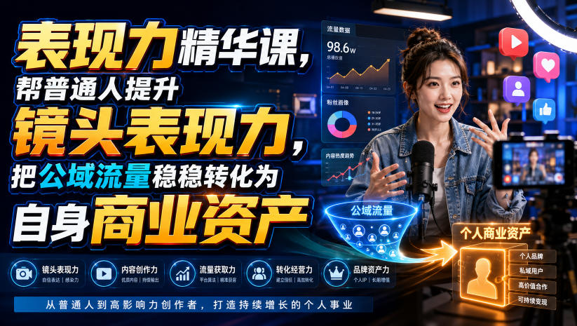 表现力精华课，帮普通人提升镜头表现力，把公域流量稳稳转化为自身商业资产-搞钱利器