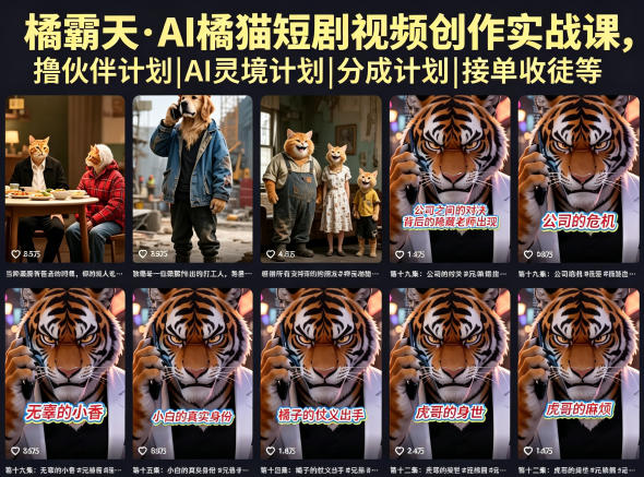 橘霸天·AI橘猫短剧视频创作实战课，撸伙伴计划|AI灵境计划|分成计划|接单收徒等-搞钱利器