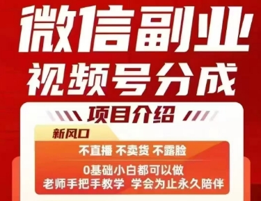 微信副业视频号分成，不直播 不卖货 不露脸，三五分钟即可完成一条作，每日收益几十、几张不等-搞钱利器