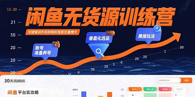 闲鱼无货源训练营：账号准备养号/垂直化选品/黑搜玩法，0基础30天盈利指南-搞钱利器