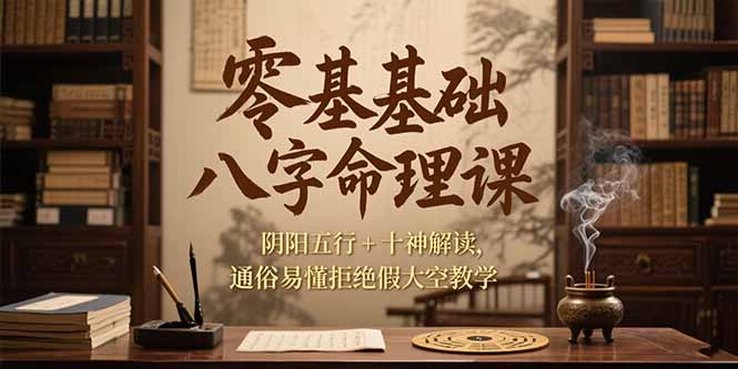 零基础八字命理课，阴阳五行+十神解读，通俗易懂拒绝假大空教学-搞钱利器