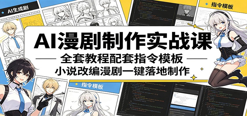 AI漫剧制作实战课：全套教程配套指令模板，小说改编漫剧一键落地制作-搞钱利器