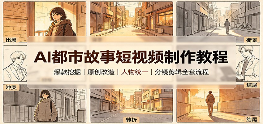 AI都市故事短视频制作教程：爆款挖掘原创改造，人物统一分镜剪辑全套流程-搞钱利器