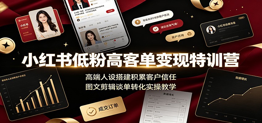 小红书低粉高客单变现特训营：高端人设搭建积累客户信任，图文剪辑谈单转化实操教学-搞钱利器