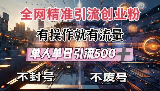 全网独家引流创业粉，有操作就有流量，单人单日引流500+，不封号、不费号-搞钱利器