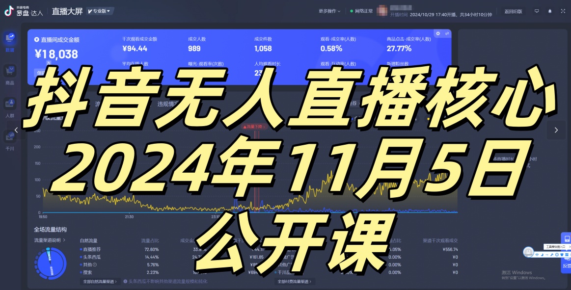 抖音无人直播核心公开课，咸鱼翻身小白可做带有睡后收入月入过万太简单【揭秘】-搞钱利器