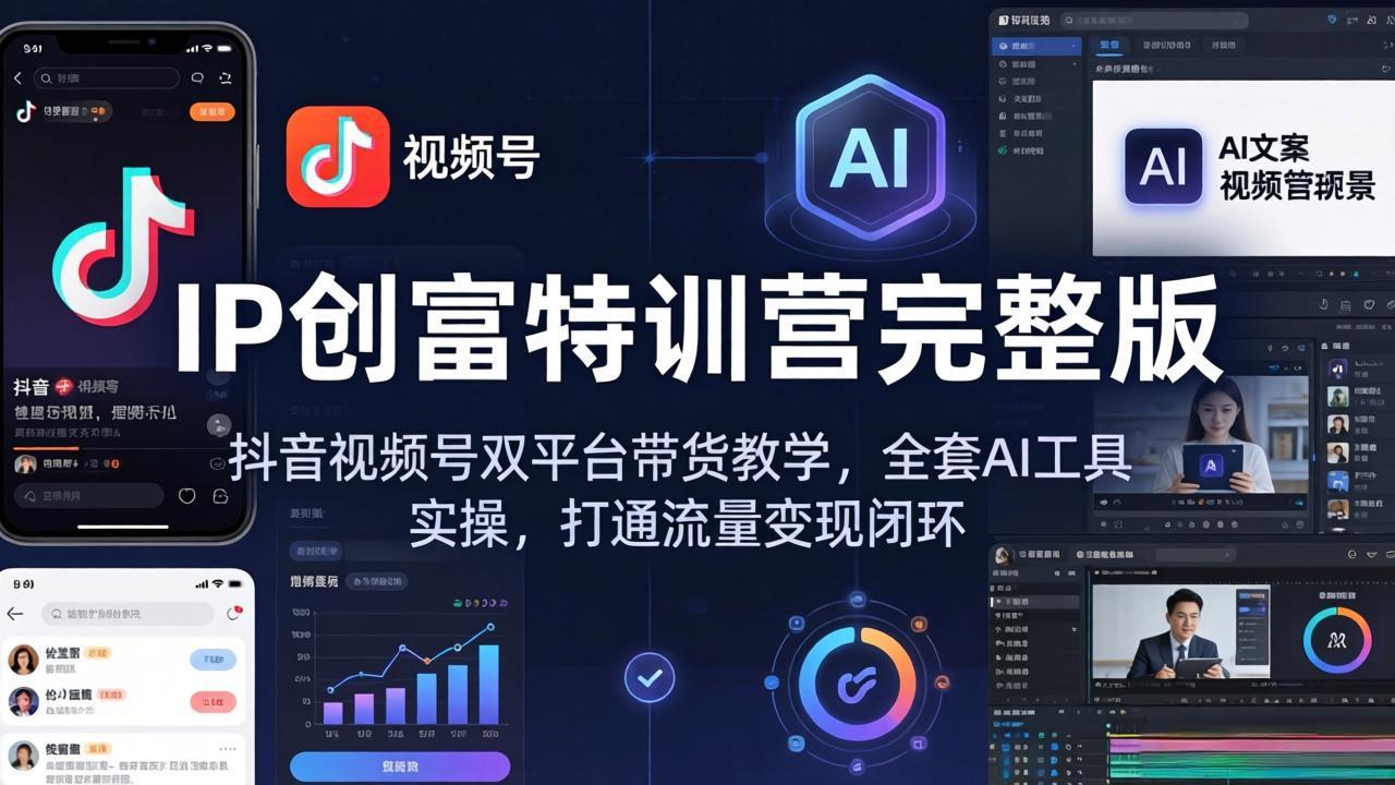 IP创富特训营完整版：抖音视频号双平台带货教学，全套AI工具实操，打通流量变现闭环-搞钱利器