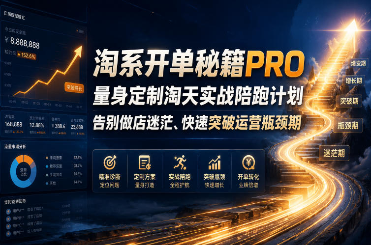 淘系开单秘籍PRO，量身定制淘天实战陪跑计划，告别做店迷茫、快速突破运营瓶颈期(2026年6月11)-搞钱利器