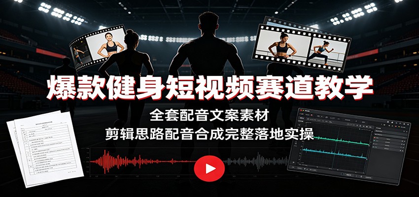 爆款健身短视频赛道教学：全套配音文案素材，剪辑思路配音合成完整落地实操-搞钱利器