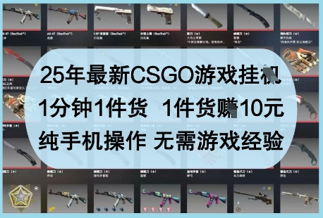 25年最新CSGO游戏挂G，1分钟1件货，1件货挣10元，纯手机操作，无需游戏经验【揭秘】-搞钱利器
