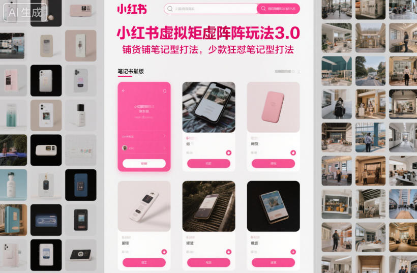 小红书虚拟矩阵玩法3.0，铺货铺笔记型打法，少款狂怼笔记型打法-搞钱利器