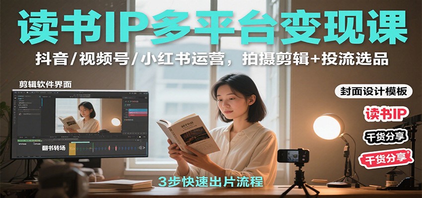读书IP多平台变现课：抖音/视频号/小红书运营，拍摄剪辑+投流选品-搞钱利器