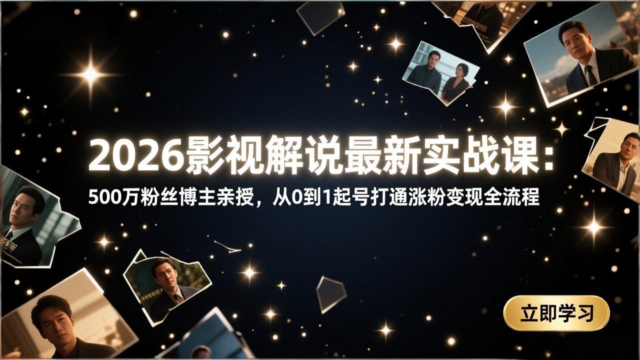 2026影视解说最新实战课:500万粉丝博主亲授,从0到1起号打通涨粉变现全流程-搞钱利器