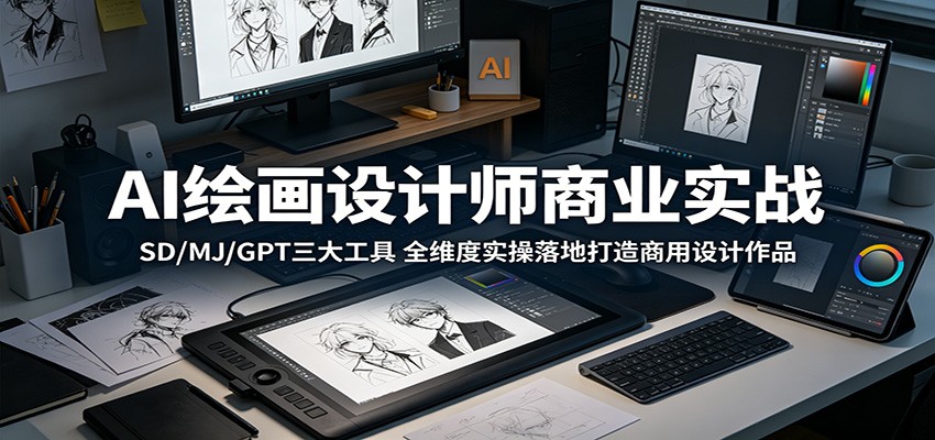 AI绘画设计师商业实战：SD/MJ/GPT三大工具，全维度实操落地打造商用设计作品-搞钱利器