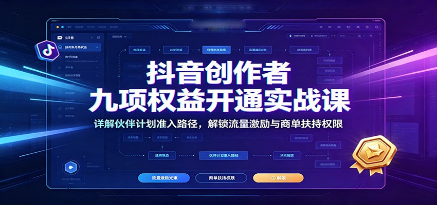 抖音创作者九项权益开通实战课：详解伙伴计划准入路径，解锁流量激励与商单扶持权限-搞钱利器