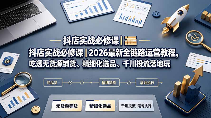 抖店实战必修课｜2026最新全链路运营教程，吃透无货源铺货、精细化选品、千川投流落地玩法-搞钱利器