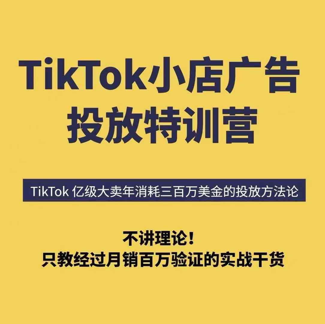 TikTok小店广告投放特训营，6天破局计划专治各种“投不动”，教你经过月销百万验证的实战干货-搞钱利器