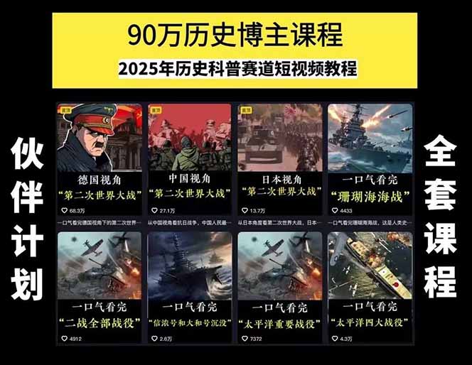 图片[1]-历史短视频赛道变现课，百集素材库应用，文案剪辑技巧，账号运营全案-搞钱利器