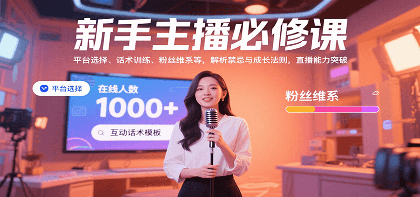 新手主播必修课：平台选择、话术训练、粉丝维系等，解析禁忌与成长法则，突破直播能力-搞钱利器