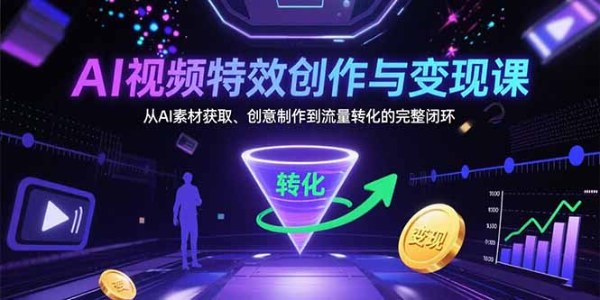 AI视频特效创作与变现课：从AI素材获取、创意制作到流量转化的完整闭环-搞钱利器