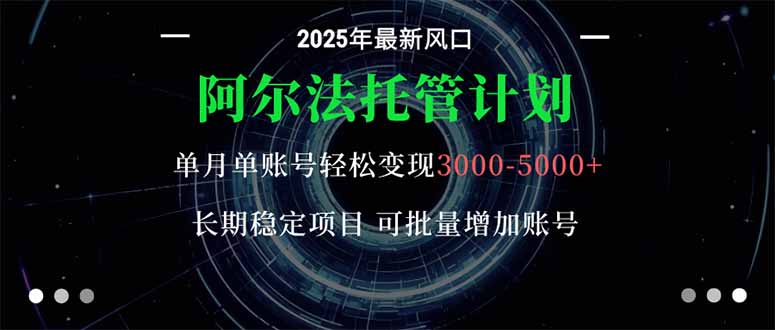 阿尔法托管计划 单账号月入3000-5000，长期稳定项目，新手小白轻松上手。-搞钱利器