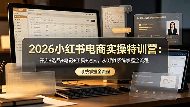 2026小红书电商实操特训营：开店+选品+笔记+工具+达人，从0到1系统掌握全流程-搞钱利器