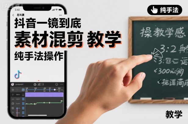 抖音一镜到底素材混剪教学，纯手法操作-搞钱利器