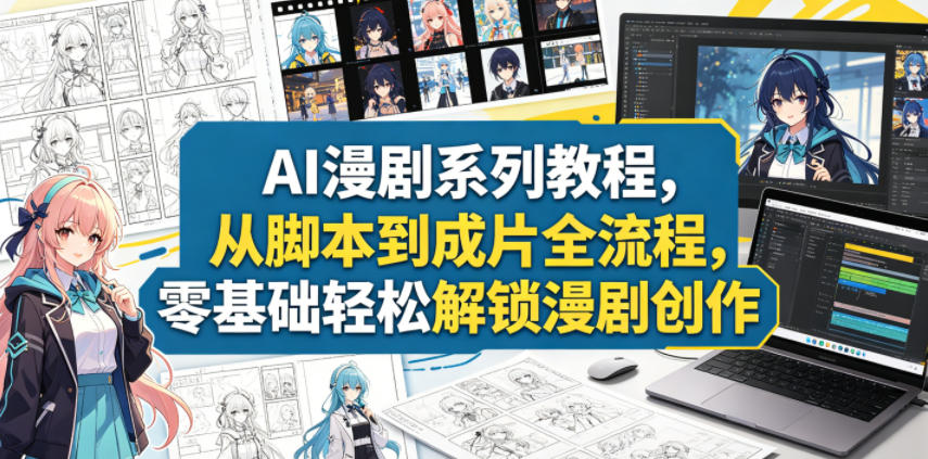 AI漫剧系列教程，从脚本到成片全流程，零基础轻松解锁漫剧创作-搞钱利器