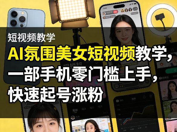 AI氛围美女短视频教学，一部手机零门槛上手，快速起号涨粉-搞钱利器