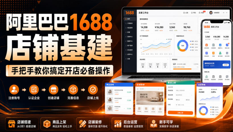阿里巴巴1688店铺基建，手把手教你搞定开店必备操作(更新8月)-搞钱利器