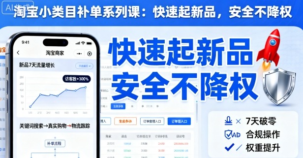 淘宝小类目补单系列课，快速起新品，安全不降权-搞钱利器