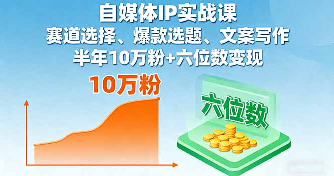 自媒体IP实战课，赛道选择、爆款选题、文案写作，半年10万粉+六位数变现-搞钱利器