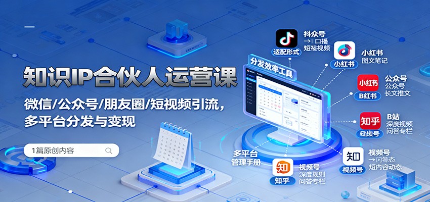 知识IP合伙人运营课：微信/公众号/朋友圈/短视频引流，多平台分发与变现-搞钱利器
