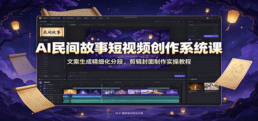 AI民间故事短视频创作系统课：文案生成精细化分段，剪辑封面制作实操教程-搞钱利器