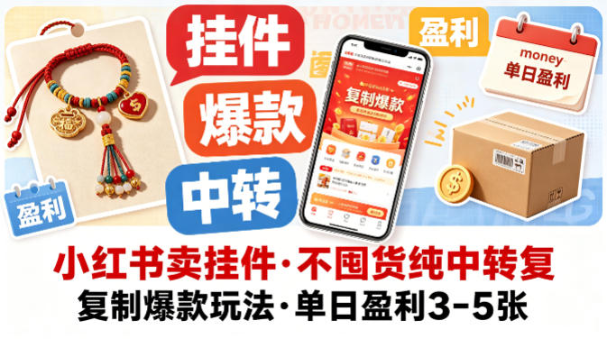 小红书卖挂件，不囤货纯中转复制爆款玩法，单日盈利3-5张-搞钱利器